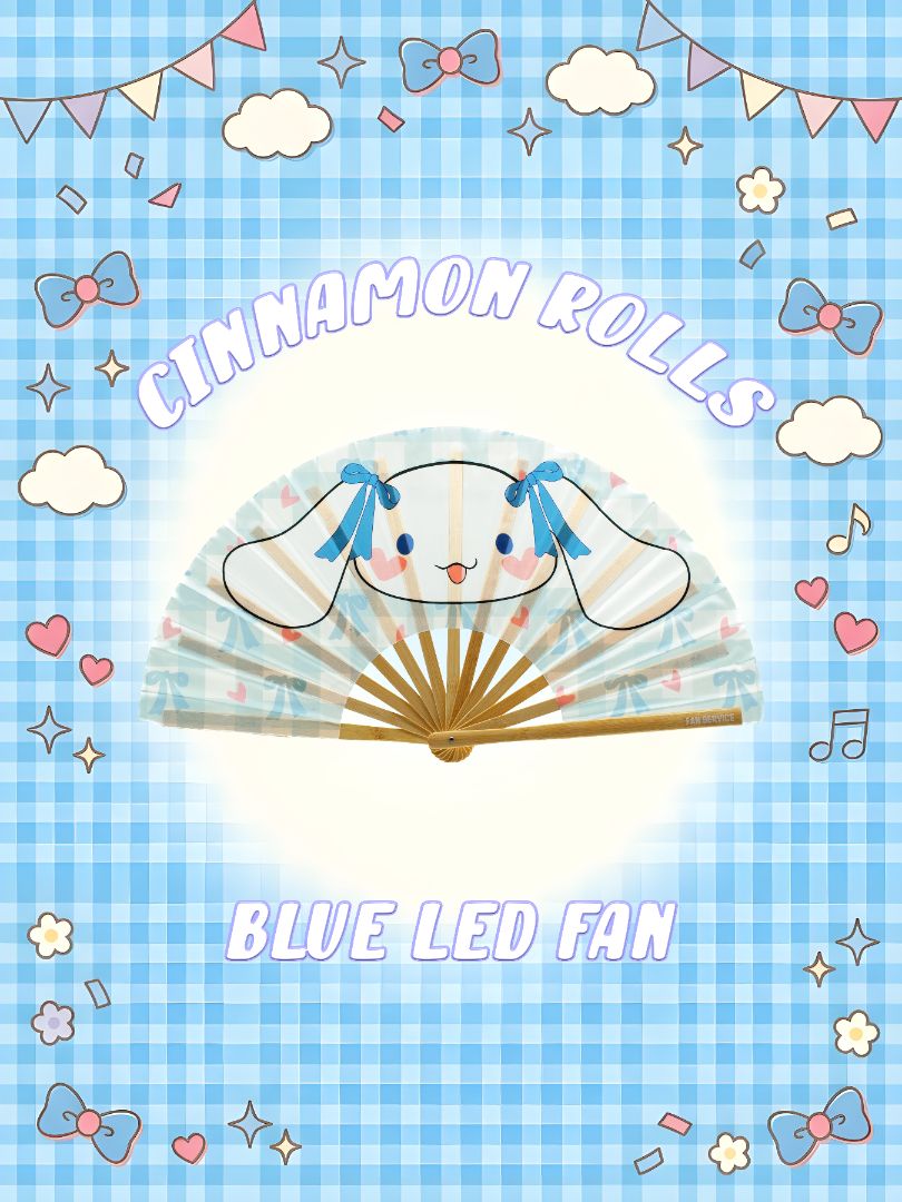 Cinnamon Rolls Folding Fan w/ Blue LEDs